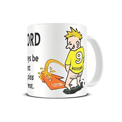 Image of Wee On The Rival&#039;s Shirt Football Fan Rivalry Mugs Great Funny Gift for a Supporter Present Coffee Tea Mug Cup (Watford V Luton) WE27