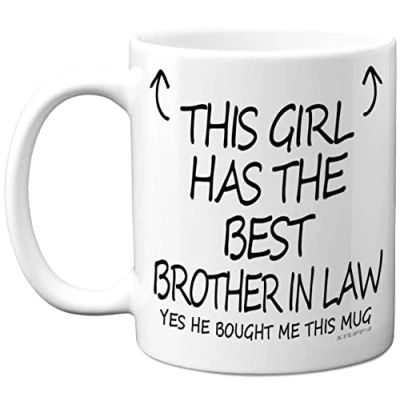 Image of Stuff4 This Girl Has The Best Brother in Law Mug Sister Birthday Present from Brother, Gifts 11oz Ceramic Dishwasher Safe Coffee Mugs Birthday, Christmas Day, Secret Santa Cup Made UK