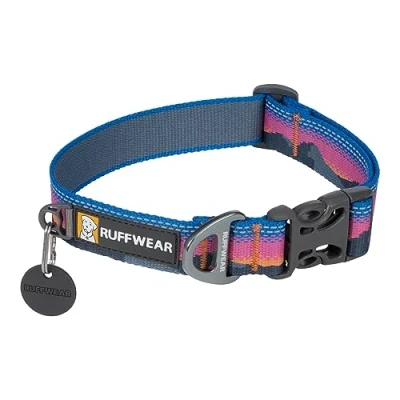 Image of RUFFWEAR Crag Dog Collar, Large Collar with Aluminium V Ring, Adjustable Length Pet Comfortable Soft Premium Animal Lead Attachment 51 66cm, Midnight Wave