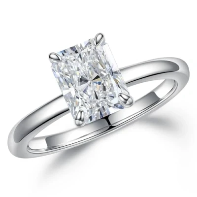 Image of MOOSEA Moissanite Rings for Women, 2ct D Color VVS1 Clarity Radiant Cut Solitaire Lab Created Diamond Ring 14K White Gold Vermeil 925 Sterling Silver Engagement Women Size 4 11
