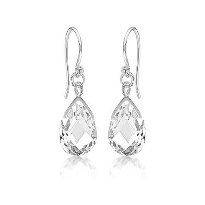 Image of Tuscany Silver Women&#039;s Sterling White Cubic Zirconia Faceted Drop Earrings