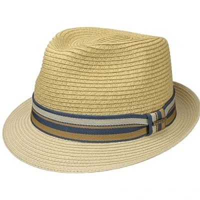 Image of Stetson Licano Toyo Trilby Straw Hat Men 100% with UV Protection Factor 40+ Grosgrain Ribbon Two Tone Brim (Approx. 4.5 cm) Fedora Spring/Summer Navy M (56 57