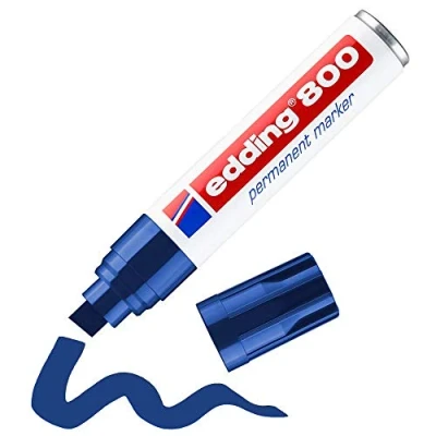 Image of edding 800 permanent marker blue 5 pens chisel tip 4 12 mm for bold markings waterproof, quick drying, smear proof cardboard, plastic, wood, metal, glass and fabric