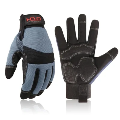 Image of HANDLANDY Anti Vibration Safety Work Gloves for Men Women, Breathable Flexible Spandex Back, Touch Screen Utility Glove (XL, Grey)