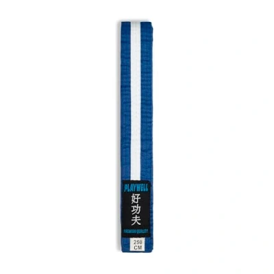 Image of Martial Arts Cotton Striped Coloured Grading Belt Blue With White Stripe (250cm)