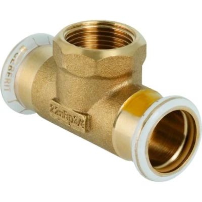 Image of Geberit Mapress Copper Press Fit T Piece with Female Thread (Gas) 28mmx1/2&quot;x28mm 34738