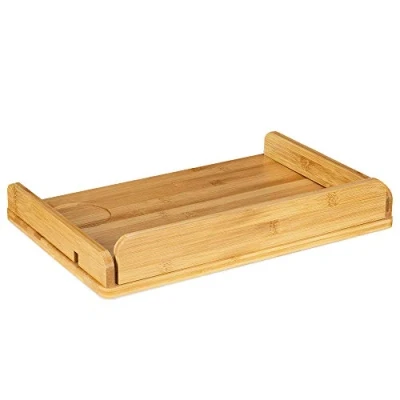 Image of Navaris Clip on Bedside Shelf Clamping Hanging Bamboo for Bed Frame Small Side Table Tray Books, Phones, Chargers