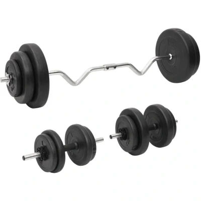 Image of vidaXL Curl Barbell and Dumbbell with Plates Fitness Training Equipment Weightlifting Exercise Gym Set Plate Free Weight 60 kg