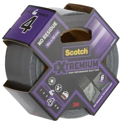 Image of Scotch Extremium Duct Tape, No Residue, High performance, 18 m x 48 mm Extra strong adhesive, Ideal for Demanding Repairs, Water and UV Resistant, Hand Tearable, Silver Gaffer Tape