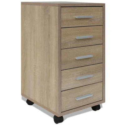 Image of vidaXL Modern Office Drawer Unit with 5 Drawers Oak Colour, Mobile Filing Cabinet and Supplies Storage Unit, Made of Wood