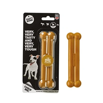 Image of TastyBone Nylon Dog Chew Toy for Small Dogs (Peanut Butter) Indestructible Aggressive Chewers, Everlasting Flavour, Strong Healthy Teeth, Made in the UK