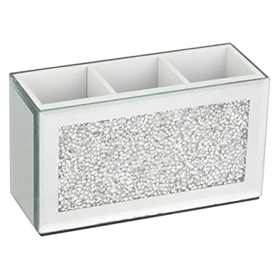 Image of Makeup Brush Holder Organiser Crushed Diamond Mirror Jewel Beauty box Cup Container Storage Case, 3 Compartments UK