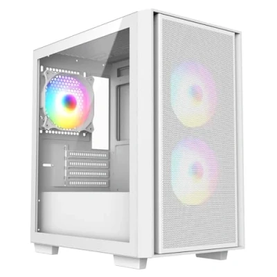 Image of CiT Level 4 Airflow Micro ATX PC Gaming Case M/ATX with Mesh Front Panel &amp; Tempered Glass Side 3 x RGB Rainbow Fans Included White