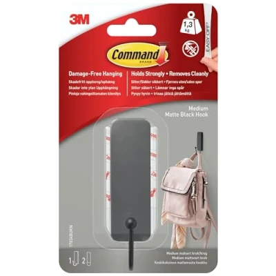 Image of Command 17034MB EF Medium Matte Black Plastic Metal Hook 17034MB, One Size, Brushed Nickel