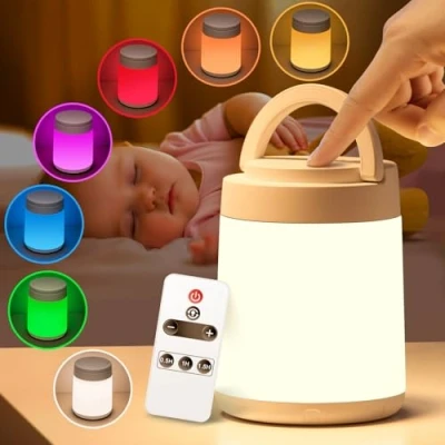 Image of One Fire Baby Night Light Kids Light,10 Color Dimmable Touch Lamp, Rechargeable Lamp Battery for Bedroom, Portable Small Remote+Timer Cordless LED Nightlight