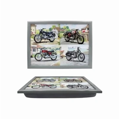 Image of The Leonardo Collection Classic Motorbike Laptray Bean Bag Trays With Padded Cushion Suitable For Drinks, Food, Breakfast &amp; Laptop Lovely Designed Lap Tray Home Office