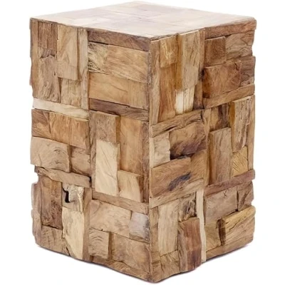 Image of Brillibrum Design Side Table Made of Real Wood Pieces Coffee Driftwood Square Block Stool Unique Bedside Flower 45 cm Robust
