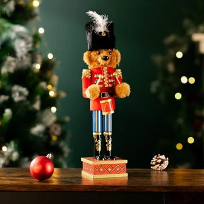 Image of Marco Paul 38cmTeddy Bear Nutcracker Soldier Statue Hand painted Christmas Decor Ornaments For Decorations Indoor Xmas Large Wooden Toy