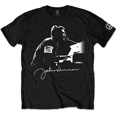 Image of John Lennon Men&#039;s People for Peace T Shirt, Black (Black Black), Large (Size:Large)