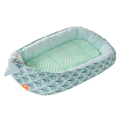 Image of Medi Partners Baby nest Pod Newborn Sleepyhead 100% Cotton 100x60x15cm Bed Pillow Accessories Cocoon for Babies (Forest with mint Plush)