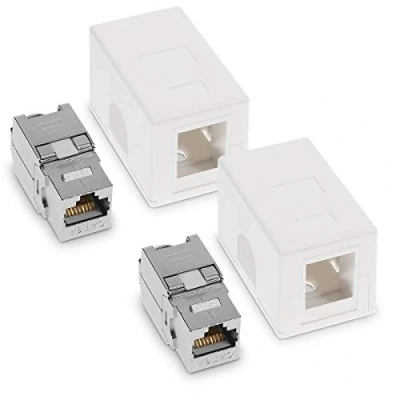 Image of kwmobile 2x RJ45 Network Socket (1 Port) Kit Shielded Surface Mounted Single Wall with CAT6A Ethernet LAN Cable Port and Keystone Module