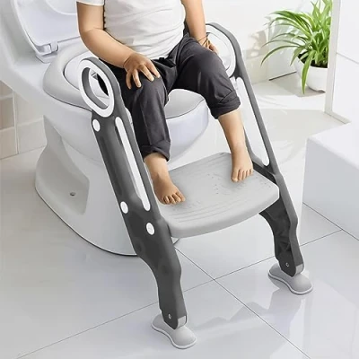 Image of Crystals Foldable Potty Training Toilet Seat with Step Stool, Soft Close, Toddler Insert, Portable Ladder Adjustable Comfort for Children, Seats and Fittings Gray
