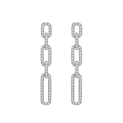 Image of KristLand 925 Sterling Silver Ear Pin White Gold Plated Women Dangle Drop Earrings with Cubic Zirconia Party Birthday Gifts for Ladies Girl