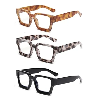 Image of JM 3 Pack Trendy Square Blue Light Blocking Reading Glasses for Women Men, Computer Readers Spring Hinge +2.25