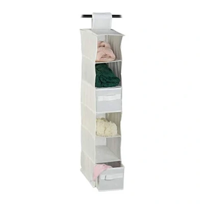 Image of Relaxdays Fabric Hanging Shelves, 6 Compartments with 2 Drawers for the Closet, Foldable, Size: 82 x 14.5 30 cm, White