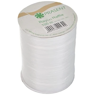 Image of Präsent Rayon Raffia Biodegradable Ribbon White 100 meter spool