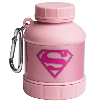 Image of Smartshake Justice League Whey2Go Supergirl Protein Powder Storage Container 50g BPA Free Shaker Bottle Funnel for Whey + Shakes 110ml, DC Comics Gifts Women