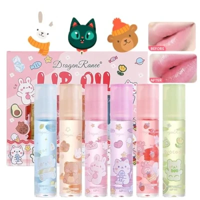 Image of Xumann 6 Pcs Girls Lip Gloss Set, Cute Lipgloss Sets Kids, Fruit Clear Roll on Oil for Teenage
