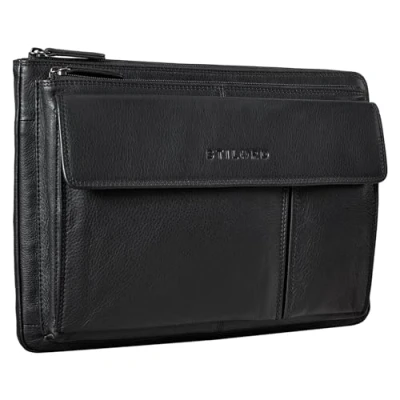 Image of STILORD &#039;Dalton&#039; Leather Conference Folder Zipped Vintage Business Document Holder A4 Laptop Case for 13,3 Inch MacBooks Portfolio Genuine Leather, Colour:Black