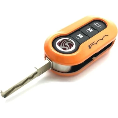 Image of Nordecco Fiat 500 Key Case Cover Fits For 500C 500L Abarth Grande Punto Brava Panda Stilo Linea 3 Button Flip (Orange Black)
