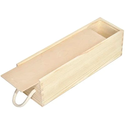 Image of Creative Deco Unpainted Wooden Wine Box with Rope 1 Bottle 35.1x11x10cm Natural Wood Holder Gift Christmas Xmas Storage Chest Presentation