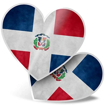 Image of 2 x 7.5cm Heart Stickers Dominican Repubblica Flag Style Decals 21533