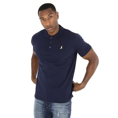 Image of BRAVE SOUL Men&#039;s Short Sleeve Golf Polo Shirt Button Up Regular Fit Navy T Sports Tee Top for Men UK, Size M