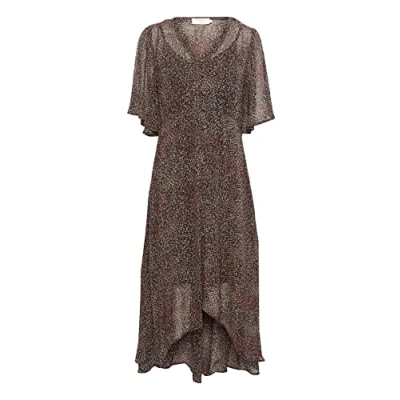 Image of Cream Women&#039;s CRPenla Dress Zally Fit Casual Night, Black Small Leaves, 40