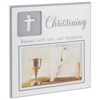 Image of Shudehill Giftware Modern Occasion 6x4 Photo Frame Baby Girl, Boy or Christening Themed Designs with Meaningful Quote, Gift Idea (Christening)