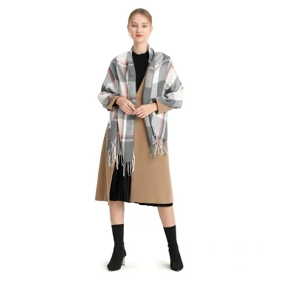 Image of Miss Lulu Women Scarves Winter Long Soft Warm Tartan Check Wraps Wool Spinning Tassel Shawl Stole Scarf Ladies (Light Grey)