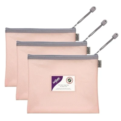 Image of Snopake A5 High Capacity Pastel Pink EVA Mesh Zippa Bag [Pack of 3] 240 x 130mm Heavy Duty with Hanging Loop and Business Card Holder [15903]