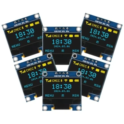 Image of AITRIP 6PACK 0.96 Inch OLED I2C IIC Display Module 12864 128x64 Pixel SSD1306 Mini Self Luminous Screen Board Compatible with Arduino Raspberry Pi(Blue and Yellow)