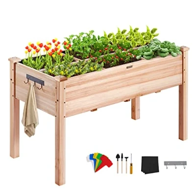 Image of VEVOR Raised Garden Bed, 47.2 x 22.8 30 inch Wooden Planter Box, Elevated Outdoor Planting Boxes with Legs, for Growing Flowers/Vegetables/Herbs in Backyard/Garden/Patio/Balcony, Burlywood