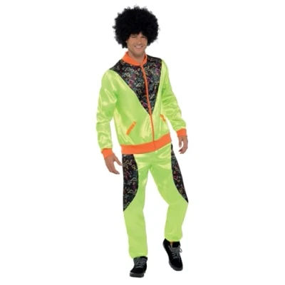 Image of Smiffys Retro Shell Suit Costume, Mens, L Size 42inches 44inches, Neon Green