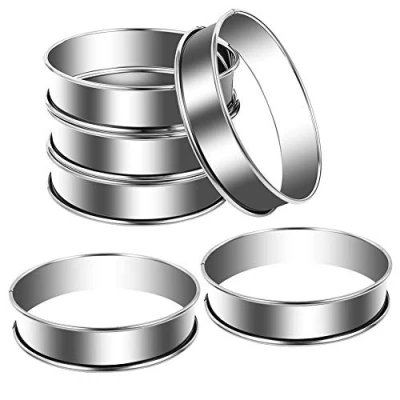 Image of Opopark Crumpet Rings 6pcs Non Stick Double Rolled Tart 10cm Stainless Steel English Muffin Cooking for Cookie Pancake Egg Baking Kitchen