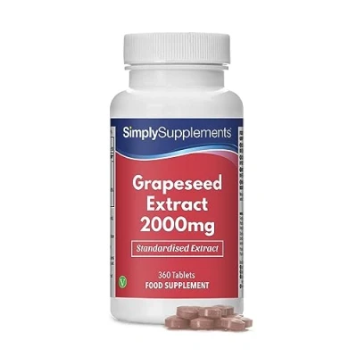 Image of Grapeseed Extract 2000mg 360 High Strength Tablets with Added Vitamin C Vegan &amp; Vegetarian Friendly Manufactured in The UK