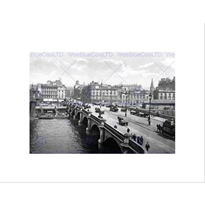 Image of Wee Blue Coo Glasgow The Bridge Scotland Vintage History Old BW Wall Art Print
