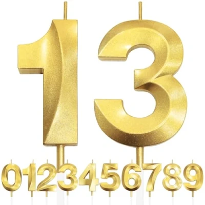 Image of 13th Birthday Candle, 3D Design Gold Glitter Number Candles, Cake Topper Decorations, Candle for Party, Wedding Anniversary, Baby Shower, Party Decoration