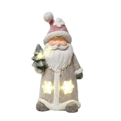 Image of The Straits Trading Company Light Up LED Glitter Santa and Tree Statue Resin 41.5cm Decoration Ornament Festive Xmas Décor Battery Operated