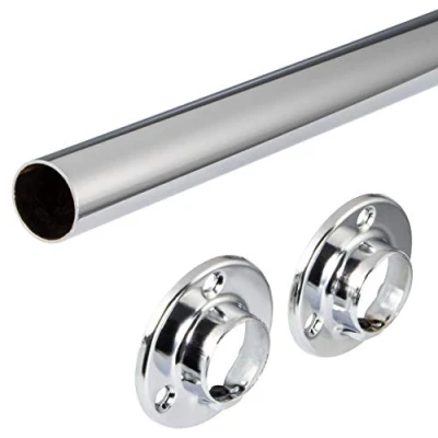 Image of Gedotec Wardrobe Rail Round for and Furniture 2000 mm Chrome Plated Steel Tube Diameter 25 Pack of 1 with 2 Bearings